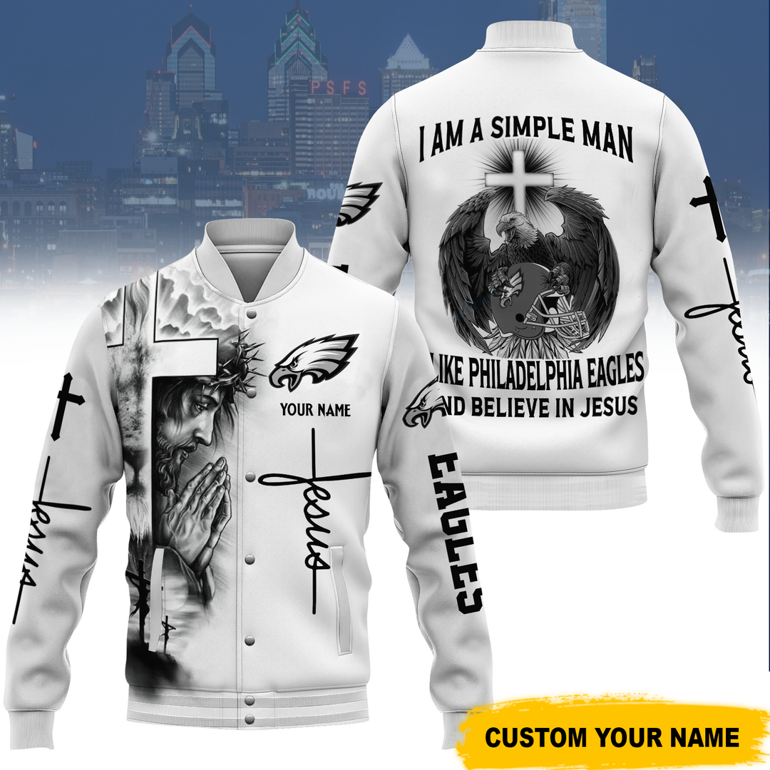 I like Philadelphia Eagles And Believe In Jesus Varsity Jacket