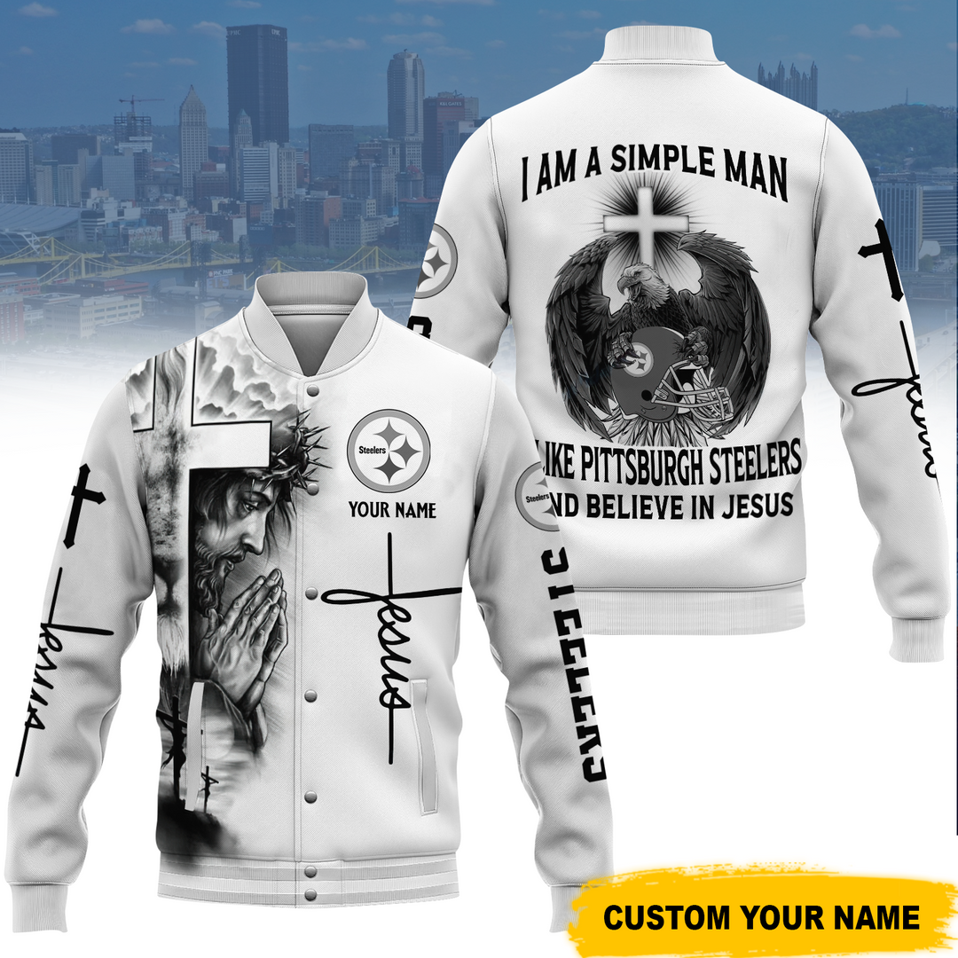 I like Pittsburgh Steelers And Believe In Jesus Varsity Jacket