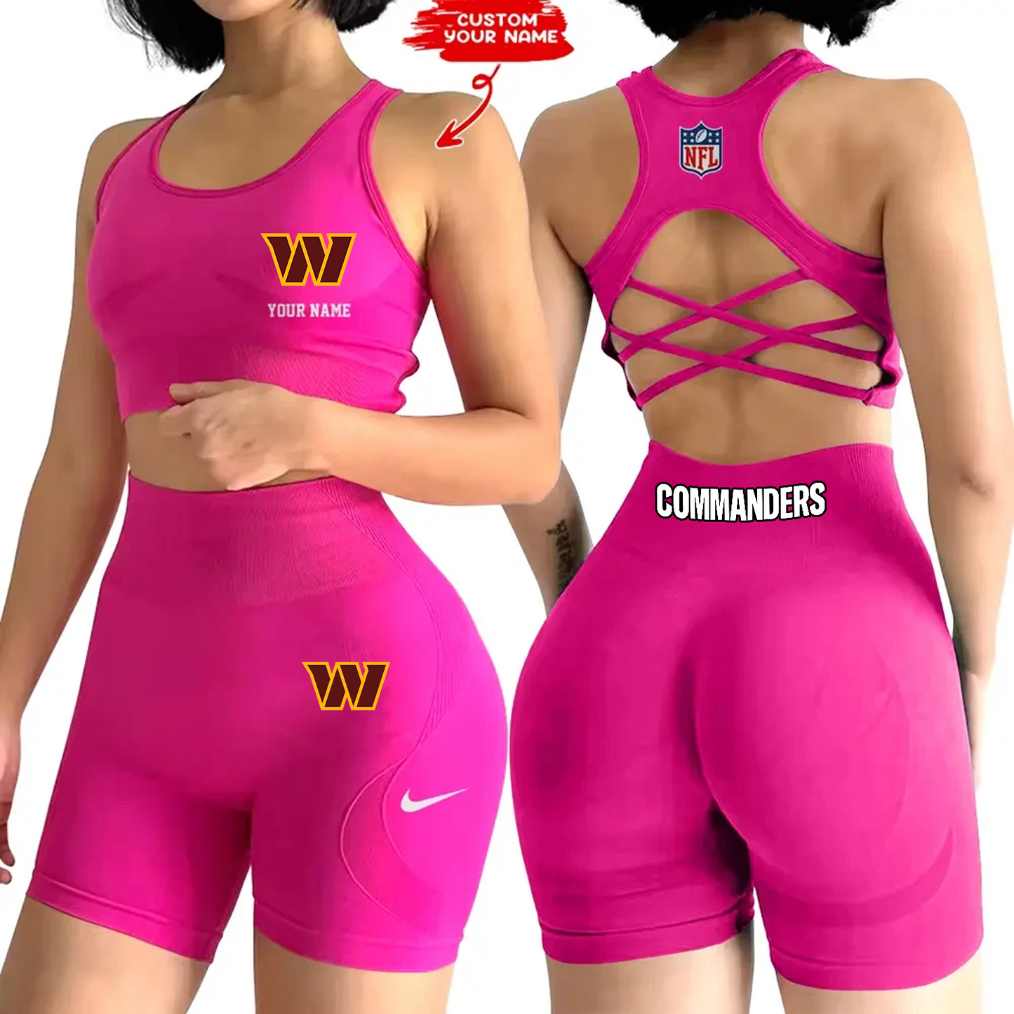 WAS x NFL 2-PCS Women's Seamless Yoga Set Sexy Sport Bra High Waist Sports Shorts DATND TANTD