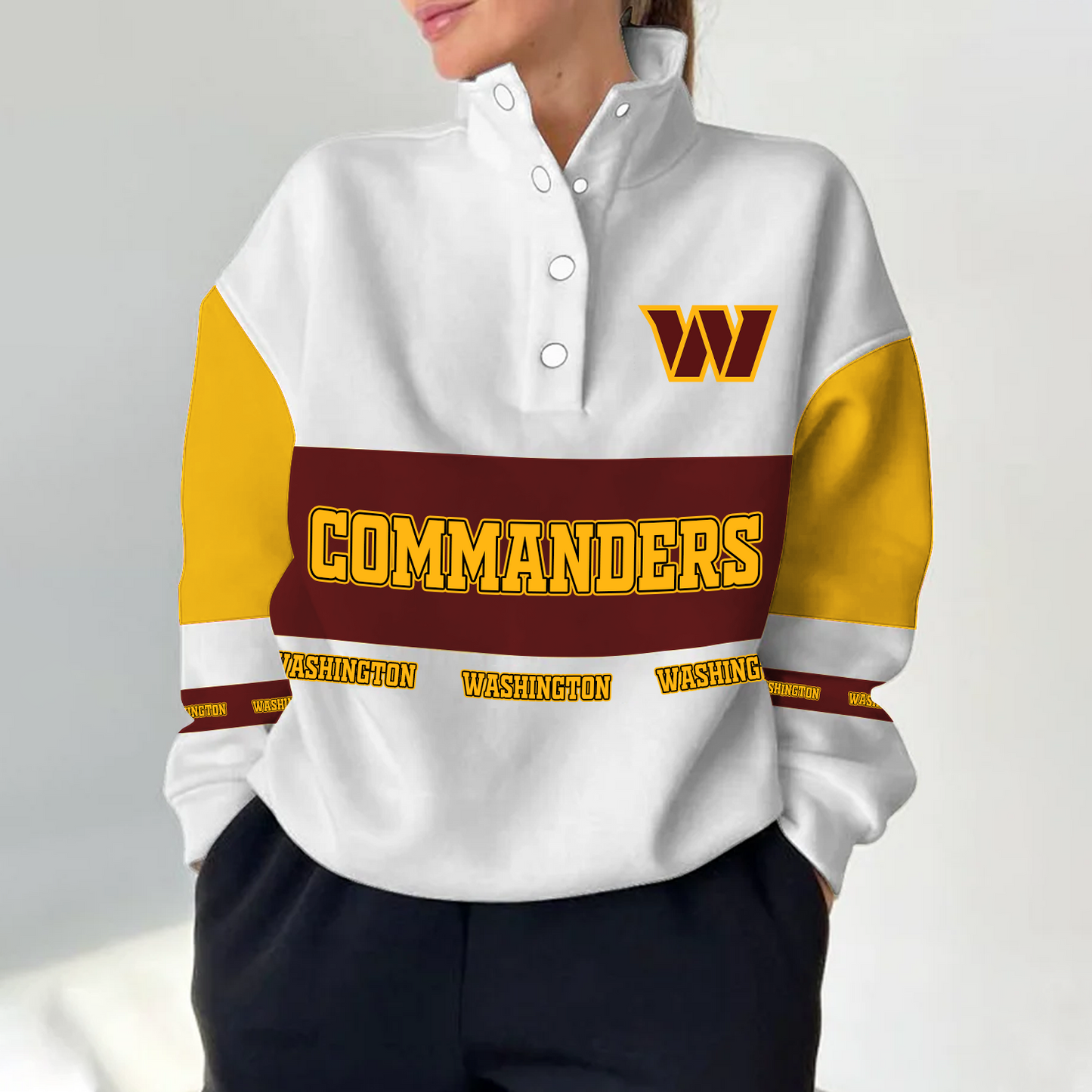 WAS x NFL Women's Retro Casual Snap Mockneck Pullover DATND TANTD