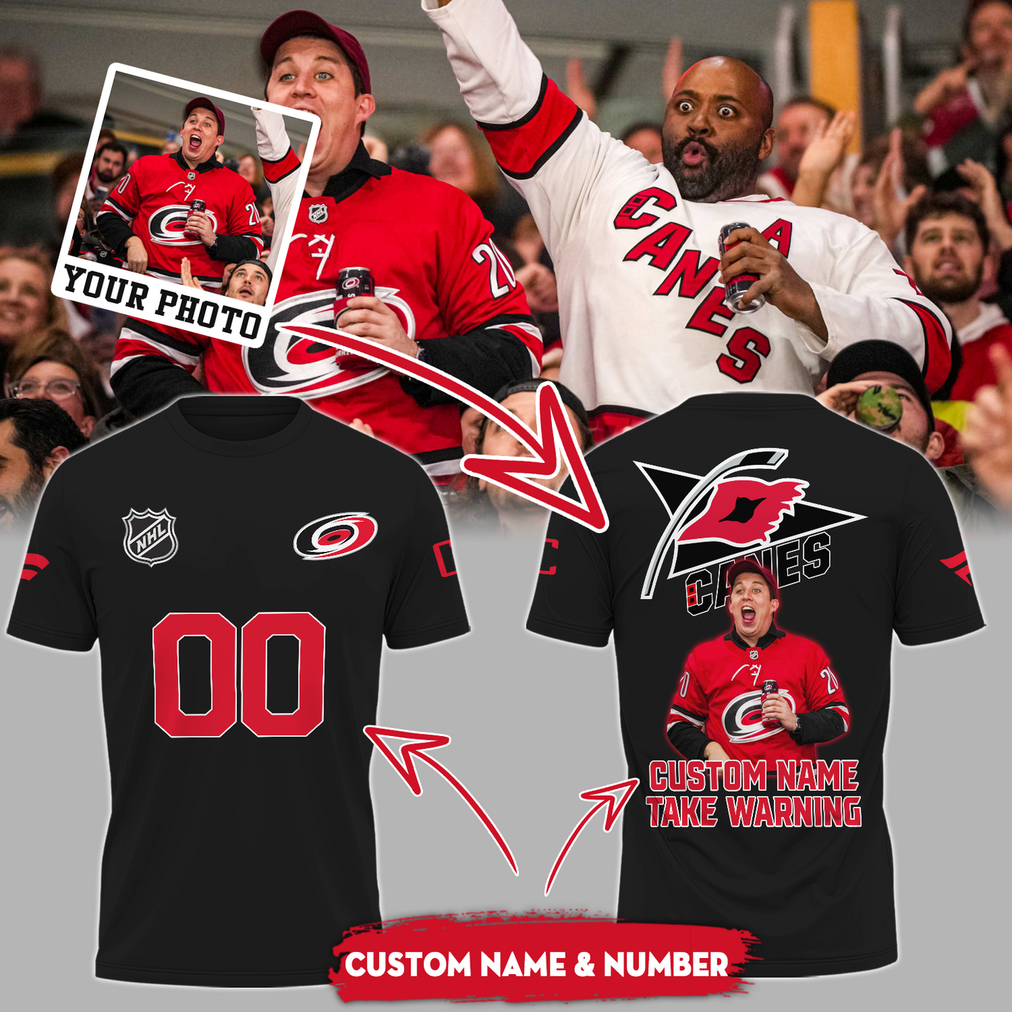 Carolina Hurricanes NHL T-Shirt Custom Photo And Name And Number TM