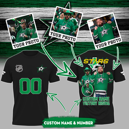 Dallas Stars NHL T-Shirt Custom Photo And Name And Number TM