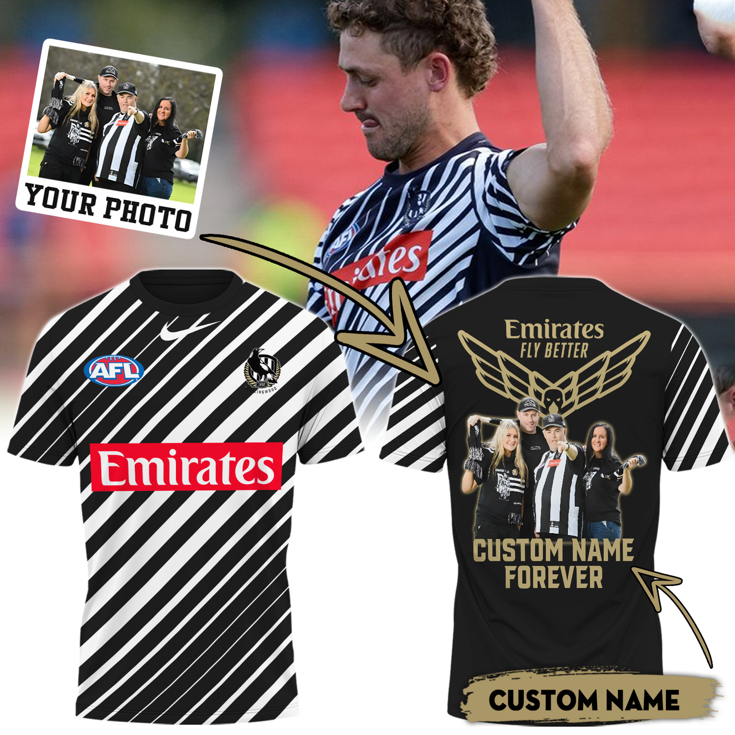 Collingwood Football Club AFL Forever Fly Better T-Shirt Custom Photo And  Name TM