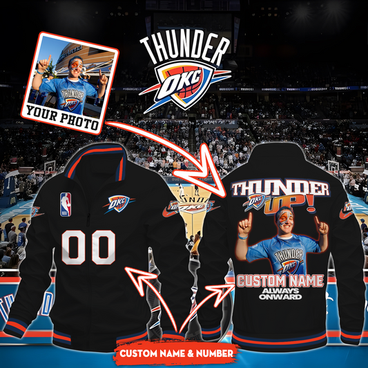Oklahoma City Thunder Up NBA Casual Jacket Custom Photo and Name and Number TM