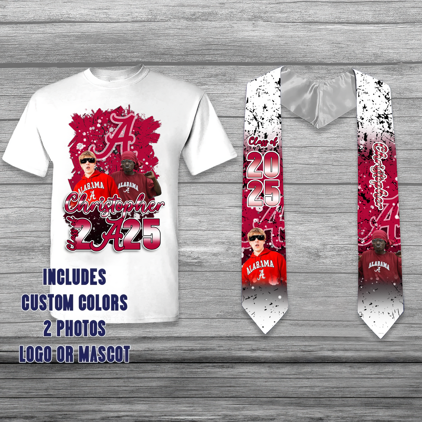 NCAA Alabama Crimson Tide Customize Graduation Shirt and Stole Bundle