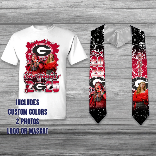 NCAA Georgia Bulldogs Customize Graduation Shirt and Stole Bundle