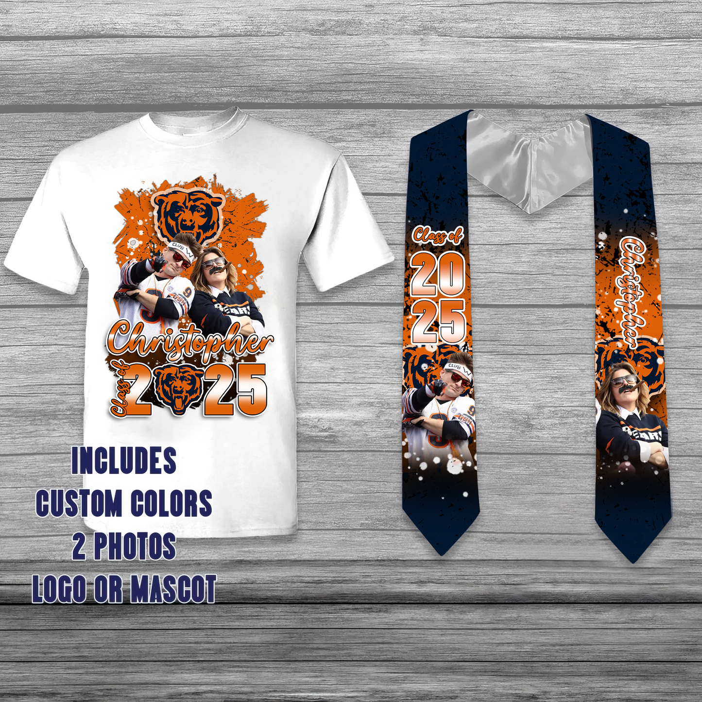 NFL Chicago Bears Customize Graduation Shirt and Stole Bundle