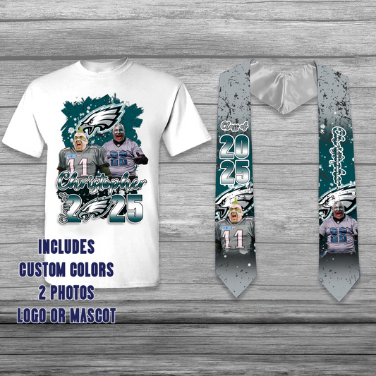 NFL Philadelphia Eagles Customize Graduation Shirt and Stole Bundle