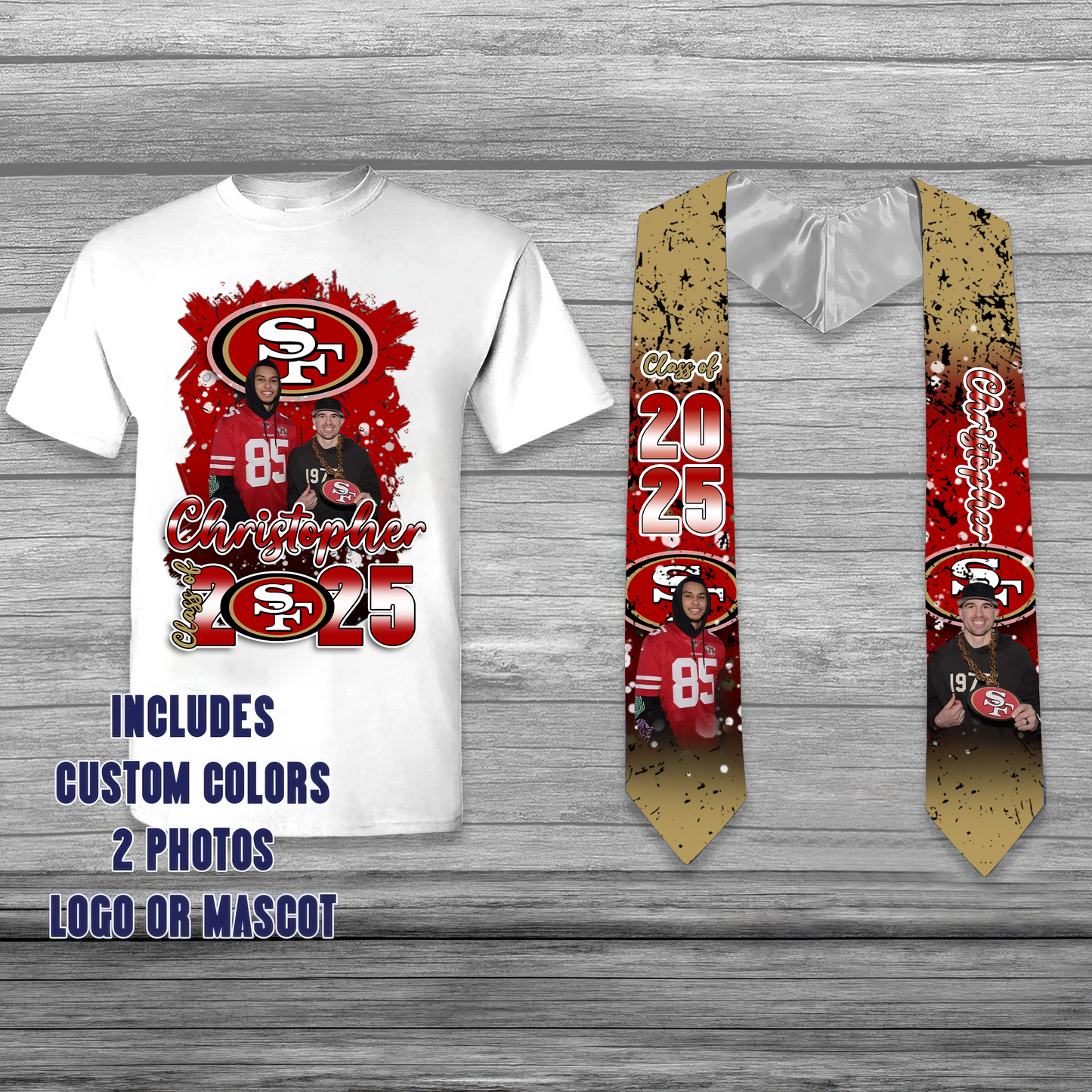 NFL San Francisco 49ers Customize Graduation Shirt and Stole Bundle