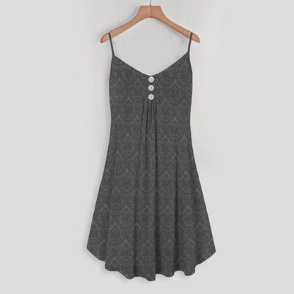 Gray Flower Pattern Spaghetti Strap Summer Dress | Women Sleeveless V Neck Mini Dress