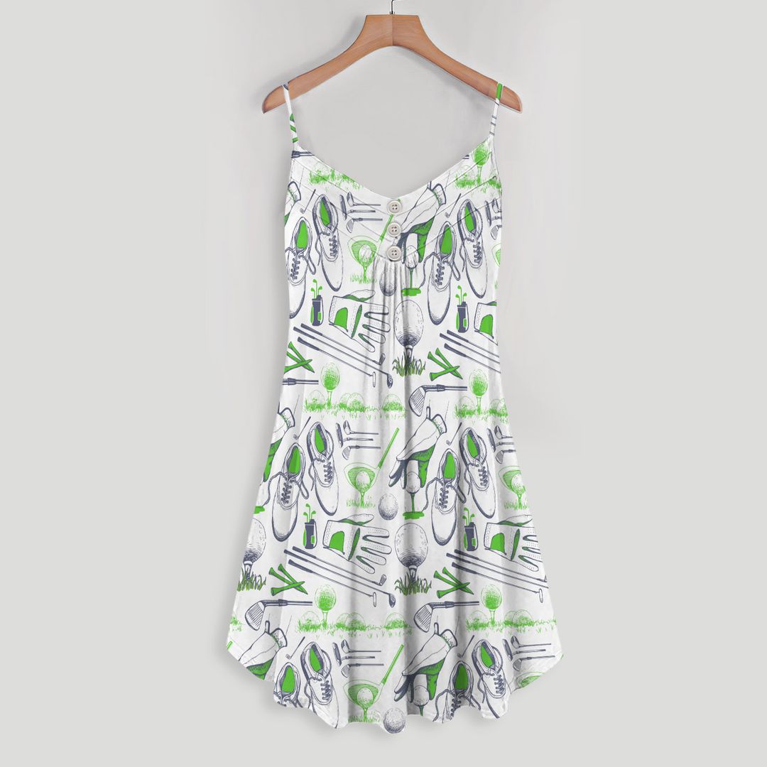 Golf Equipments Sketch Spaghetti Strap Summer Dress | Women Sleeveless V Neck Mini Dress
