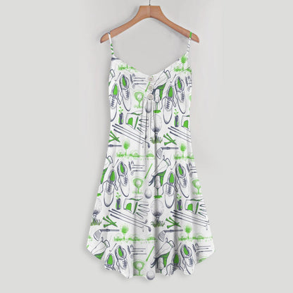 Golf Equipments Sketch Spaghetti Strap Summer Dress | Women Sleeveless V Neck Mini Dress