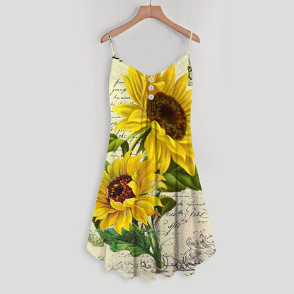 Sunflower Spaghetti Strap Summer Dress | Women Sleeveless V Neck Mini Dress