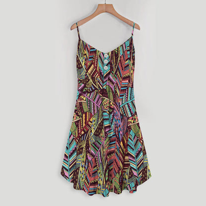 Bohemian Boho Pa Spaghetti Strap Summer Dress | Women Sleeveless V Neck Mini Dress