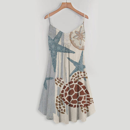 Coastal Turtle Spaghetti Strap Summer Dress | Women Sleeveless V Neck Mini Dress