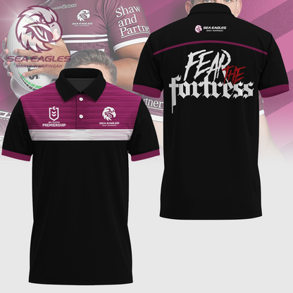 Manly Warringah Sea Eagles NRL Fear The Fortress Limited Edition Polo Shirt TM V11