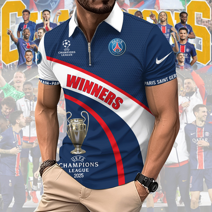 Paris Saint-Germain UEFA Champions League Champions Zipper Polo Shirt DDTTDT