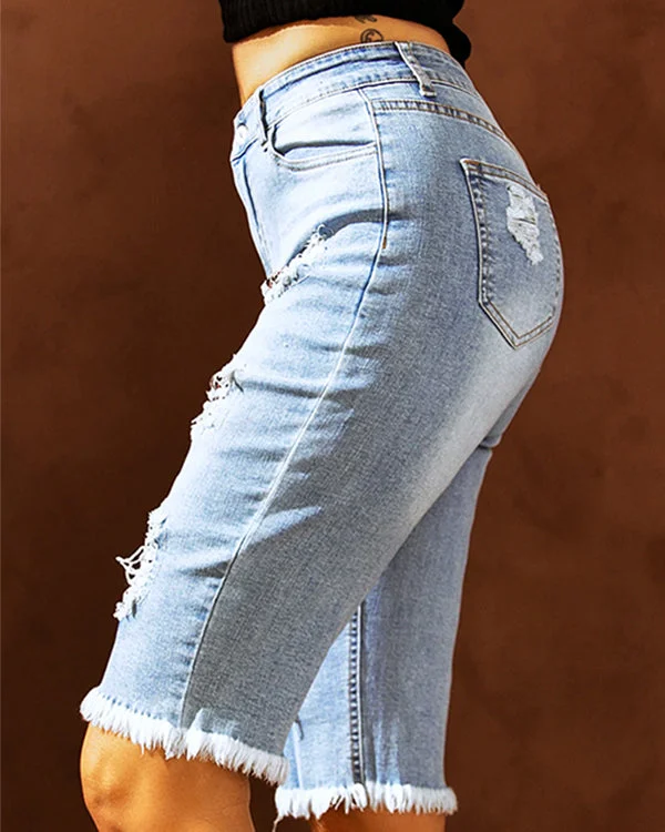 Arizona Cardinals Ripped Print Fashion Quarter Denim Mid Length Pants