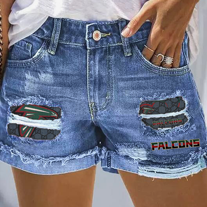 AF Pattern GC Rip Print Fashion Denim Shorts