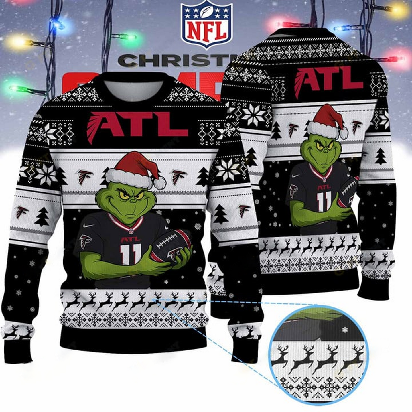 ATL X NFL Grinch Jersey Premium Ugly Sweater Xmas DATND THUONGNH
