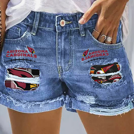 Arizona Cardinals Rip Print Fashion Denim Shorts NDD