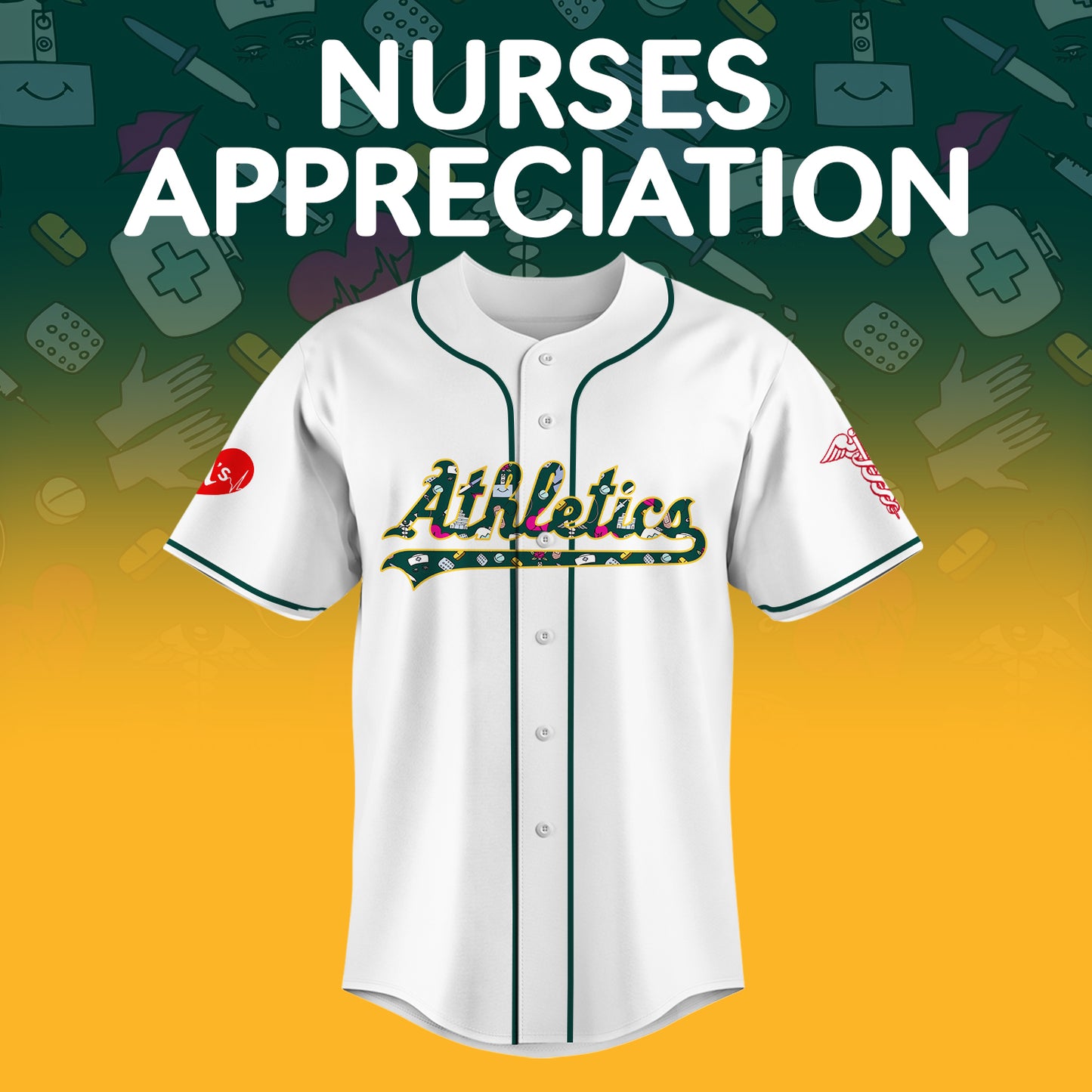 Athletics Nurses Appreciation White Baseball Jersey NDD