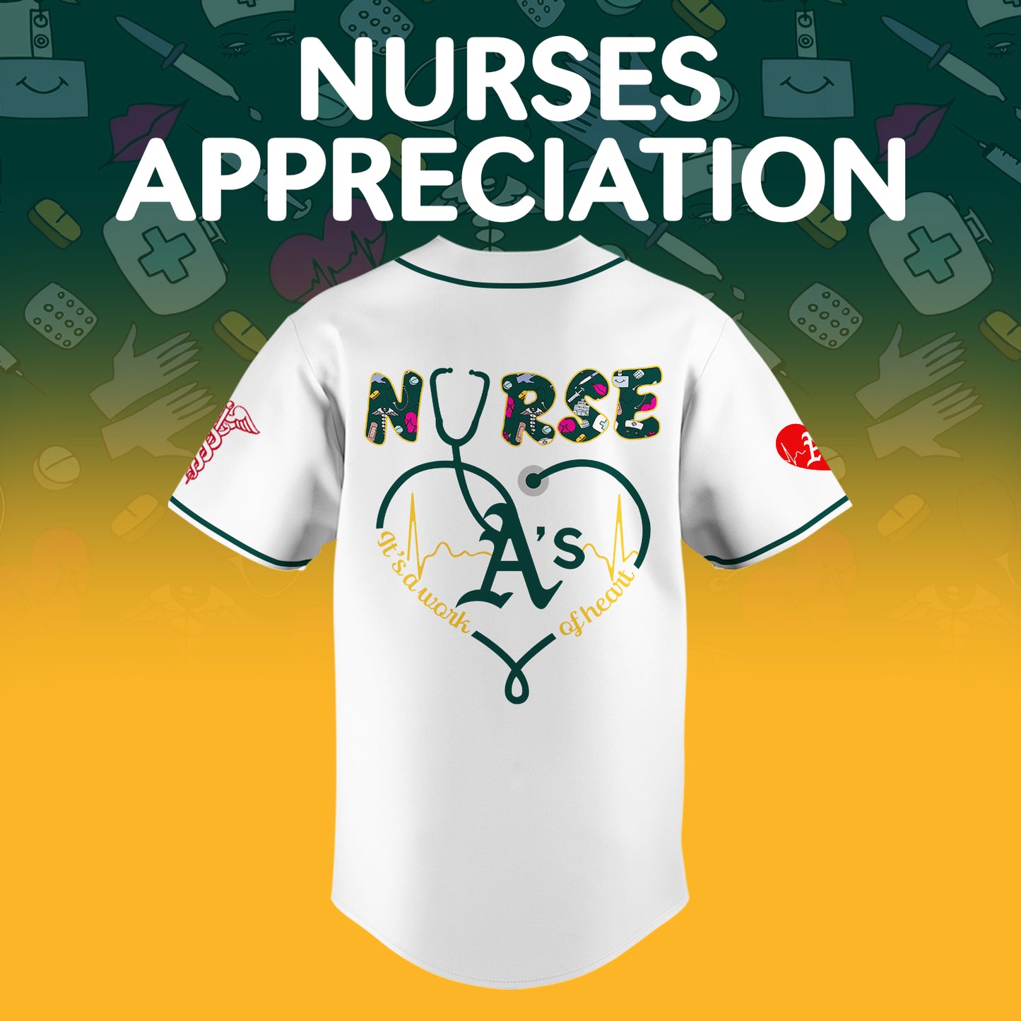 Athletics Nurses Appreciation White Baseball Jersey NDD