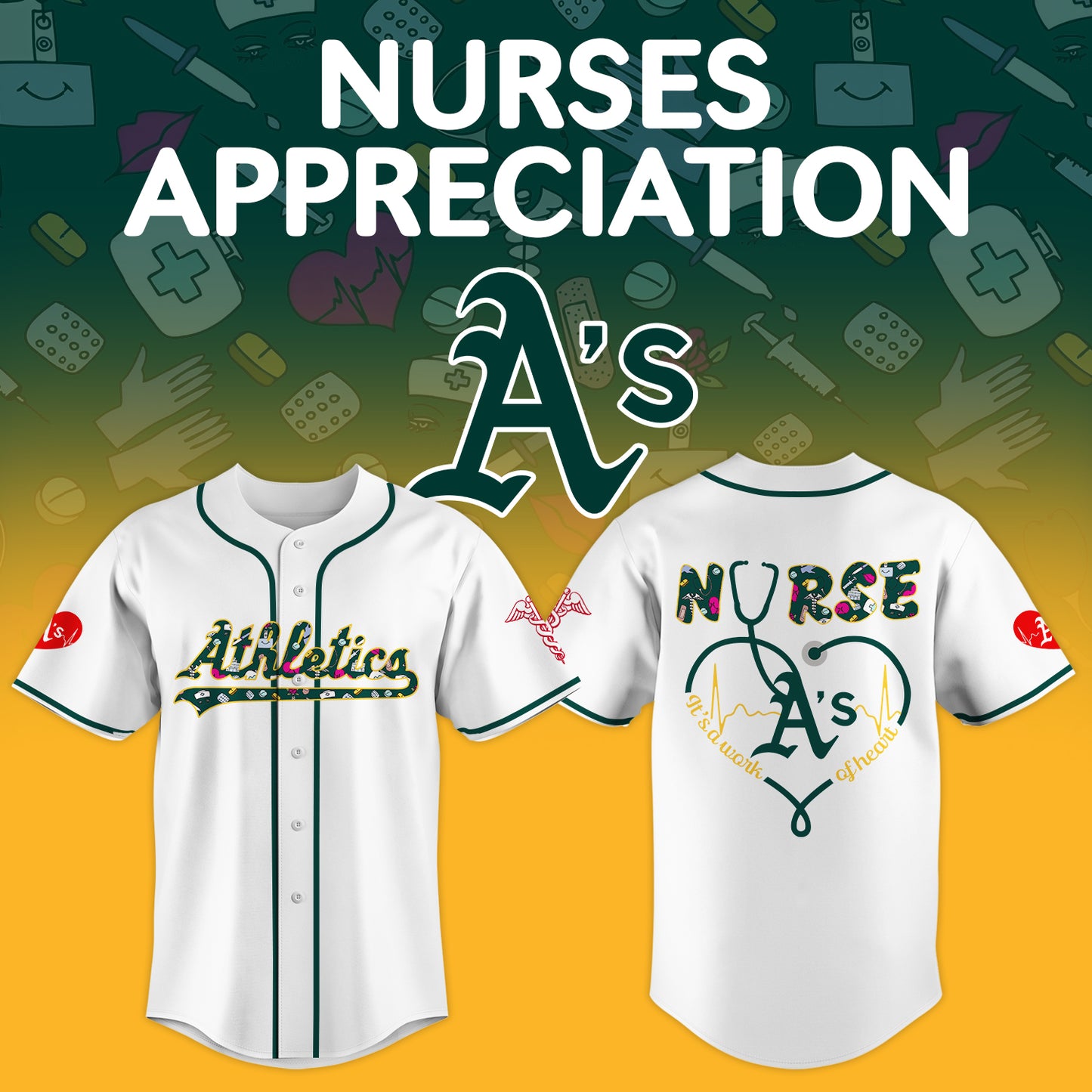 Athletics Nurses Appreciation White Baseball Jersey NDD