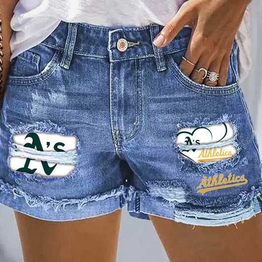 Athletics Rip Print Fashion Denim Shorts