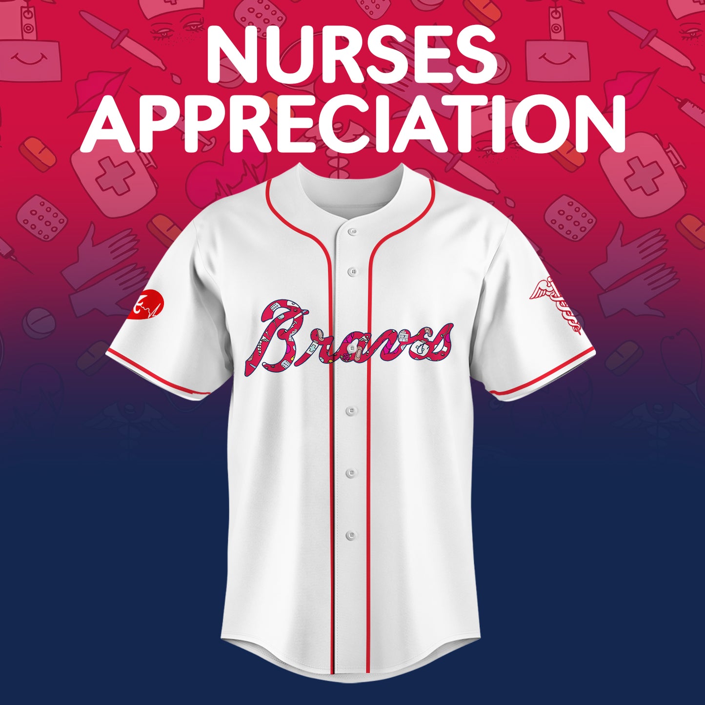 Atlanta Braves Nurses Appreciation White Baseball Jersey NDD