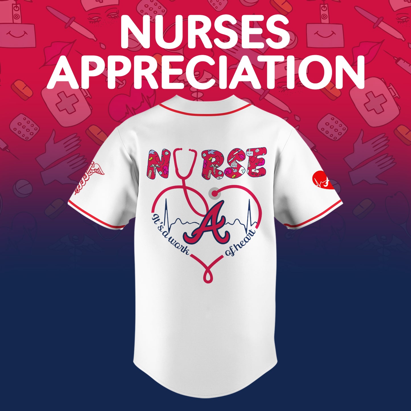 Atlanta Braves Nurses Appreciation White Baseball Jersey NDD