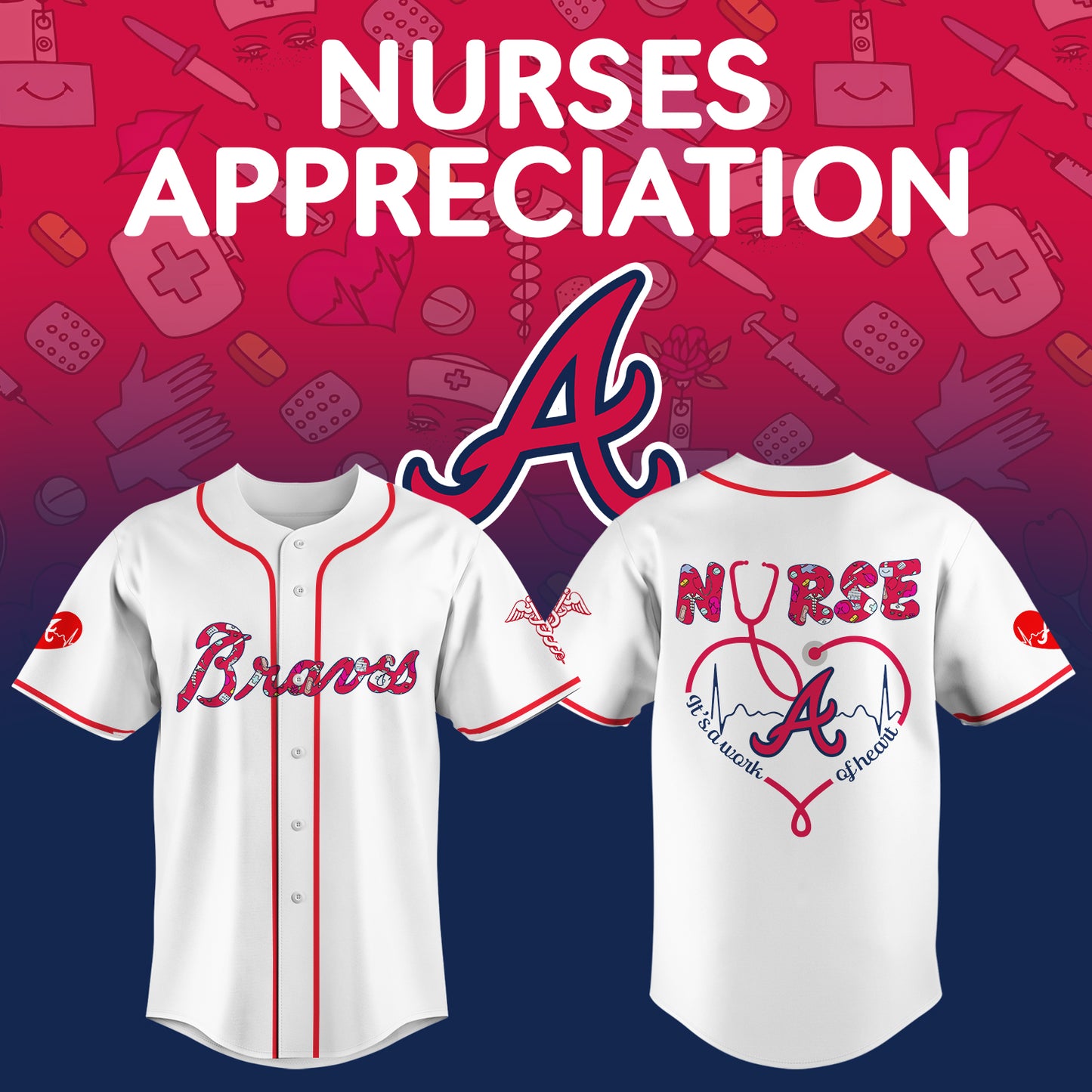 Atlanta Braves Nurses Appreciation White Baseball Jersey NDD
