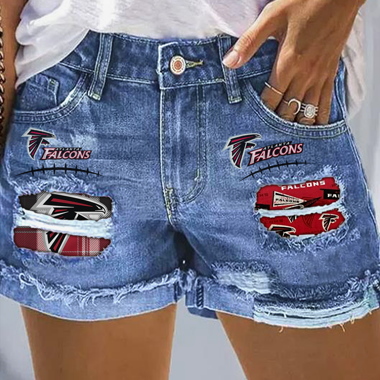 Atlanta Falcons Rip Print Fashion Denim Shorts NDD