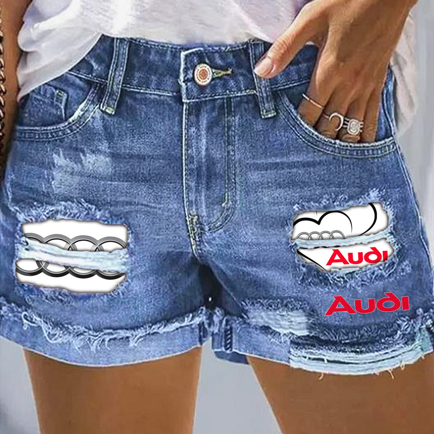 Audi Rip Print Fashion Denim Shorts NDD