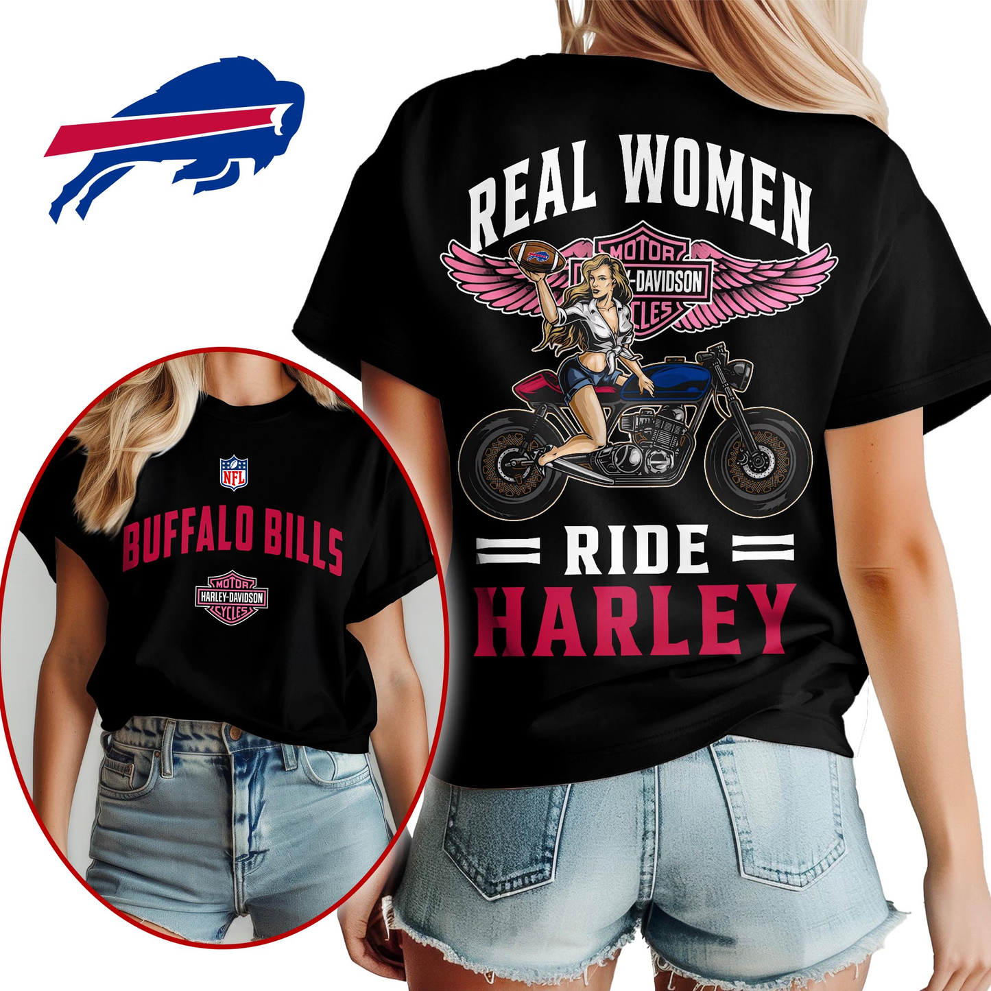 BB Premium NFL Real Women Ride Harley 3D Shirt DDT CTND