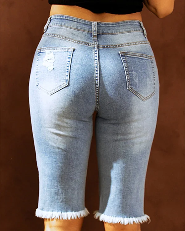 Arizona Cardinals Ripped Print Fashion Quarter Denim Mid Length Pants