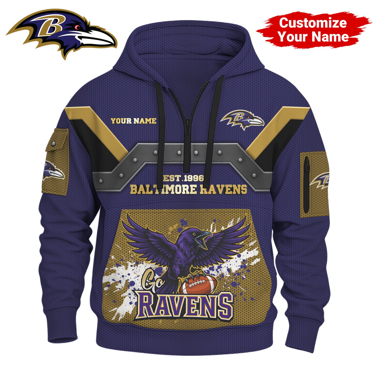 BR Premium NFL 3D Half Zip Hoodie DDT NTL