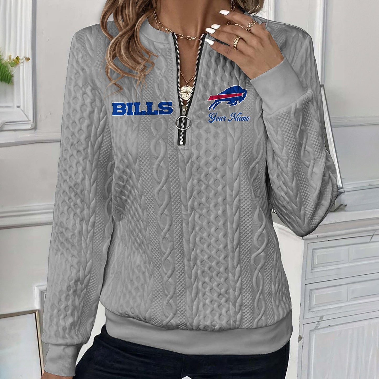 BUF x NFL Women's Quilted Zip-UP Sweatshirt DatND DVT