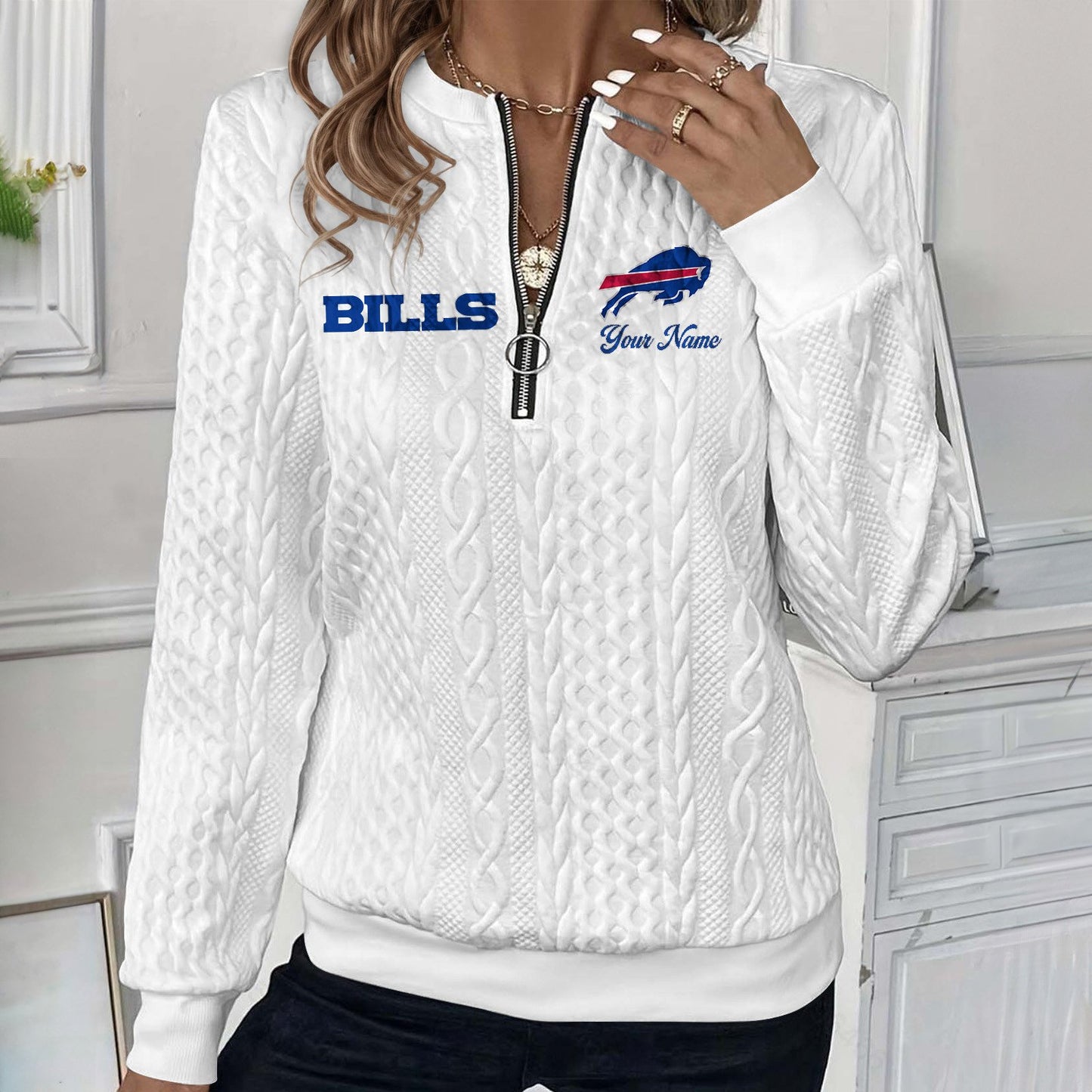 BUF x NFL Women's Quilted Zip-UP Sweatshirt DatND DVT