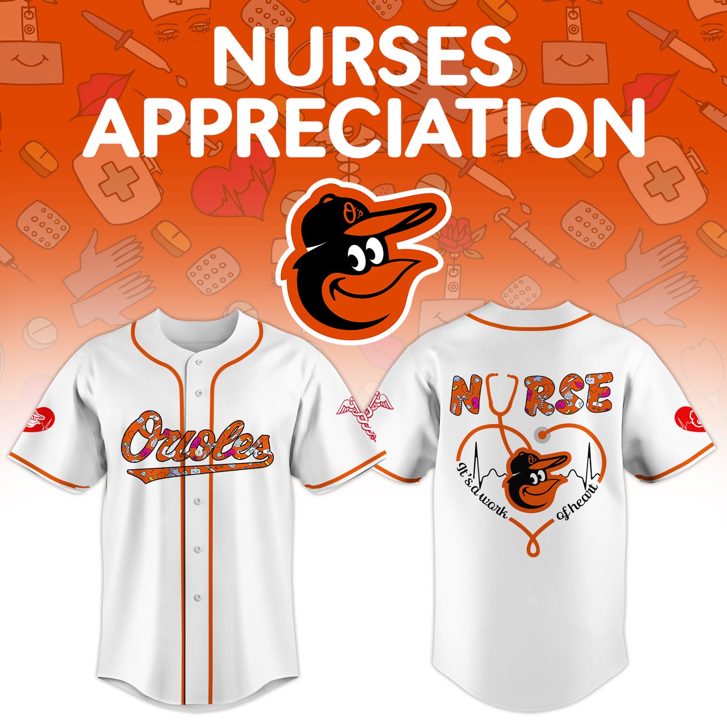 Baltimore Orioles Nurses Appreciation White Baseball Jersey NDD