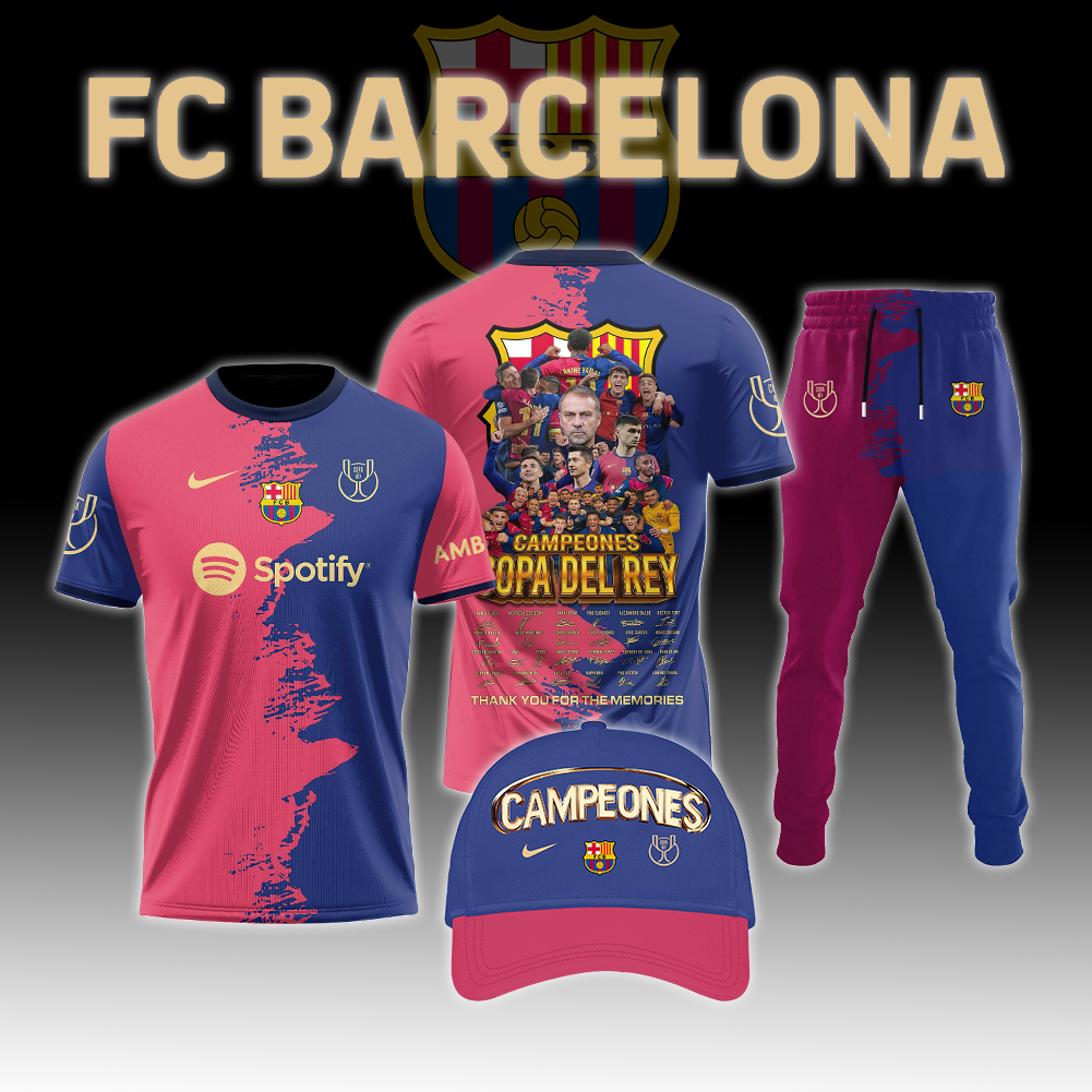 Barcelona Campions Copa Del Rey 2025 Combo Shirt, Jogger And Cap V4 DDTTTV