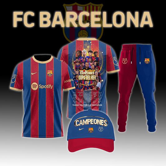 Barcelona Campions Copa Del Rey 2025 Combo Shirt, Jogger And Cap V5 DDTTTV