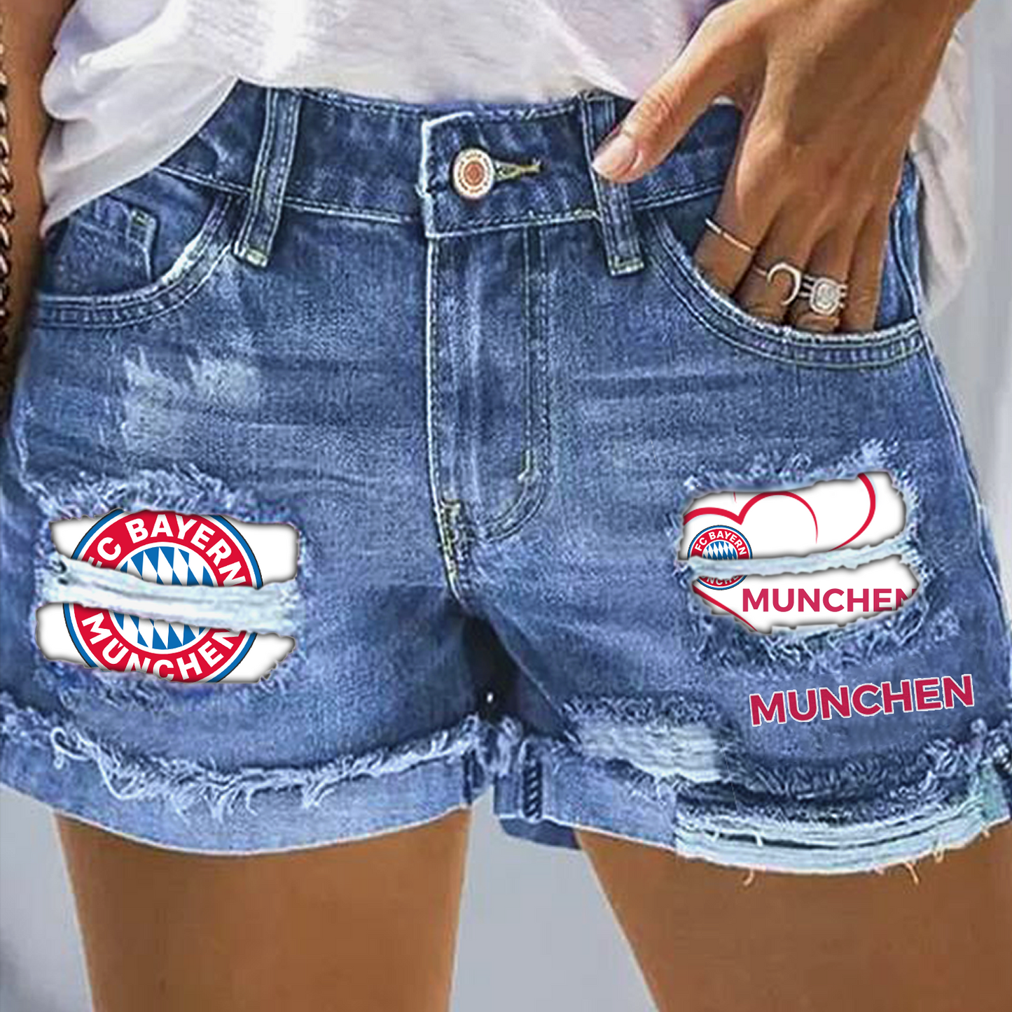 Bayern Munich Rip Print Fashion Denim Shorts NDD