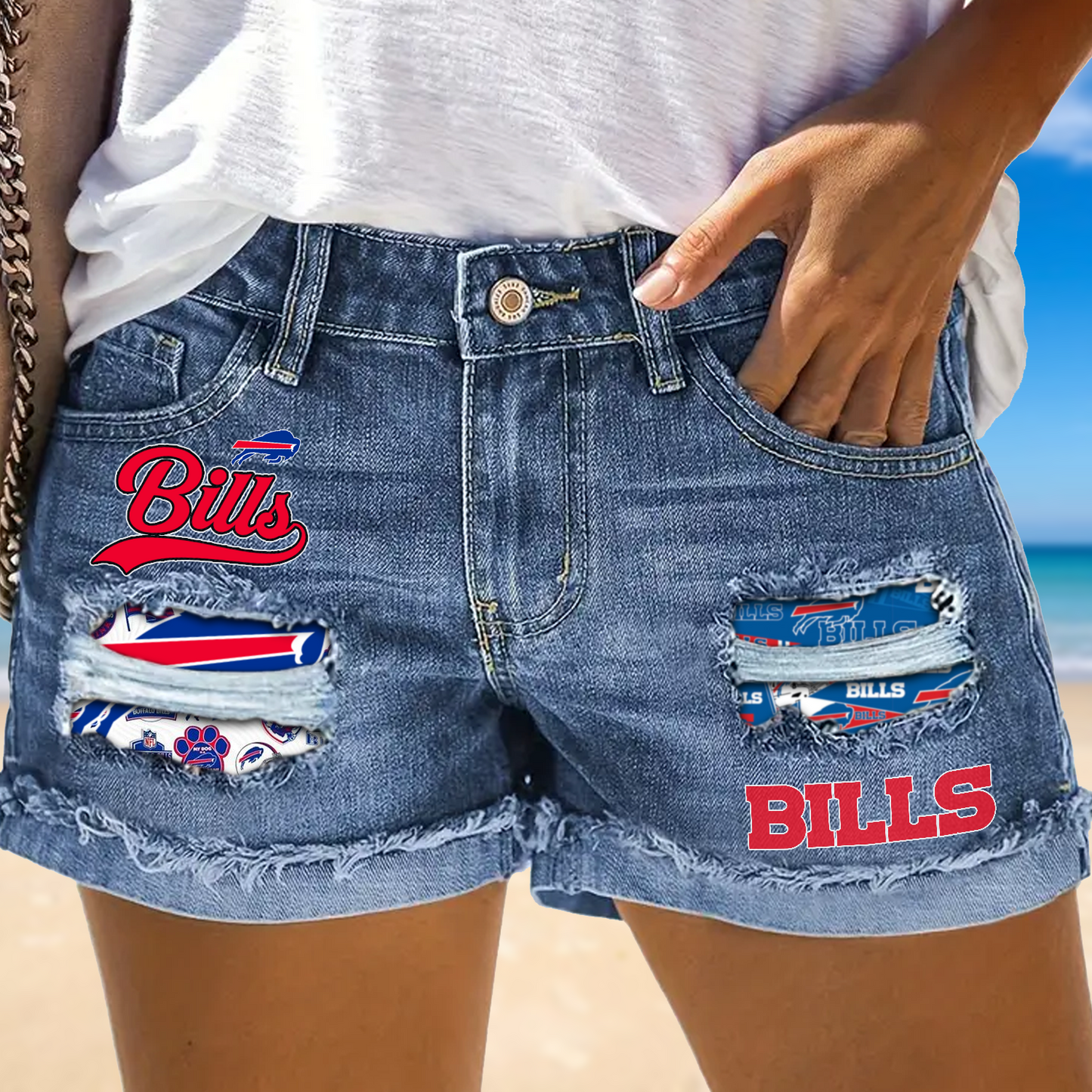 Buffalo Bills Rip Print Fashion Denim Shorts NDD
