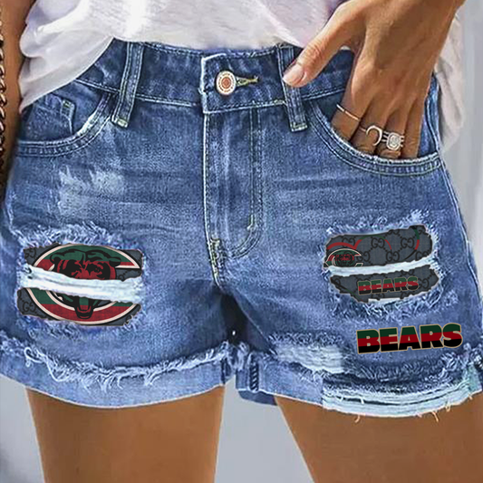 CB Pattern GC Rip Print Fashion Denim Shorts