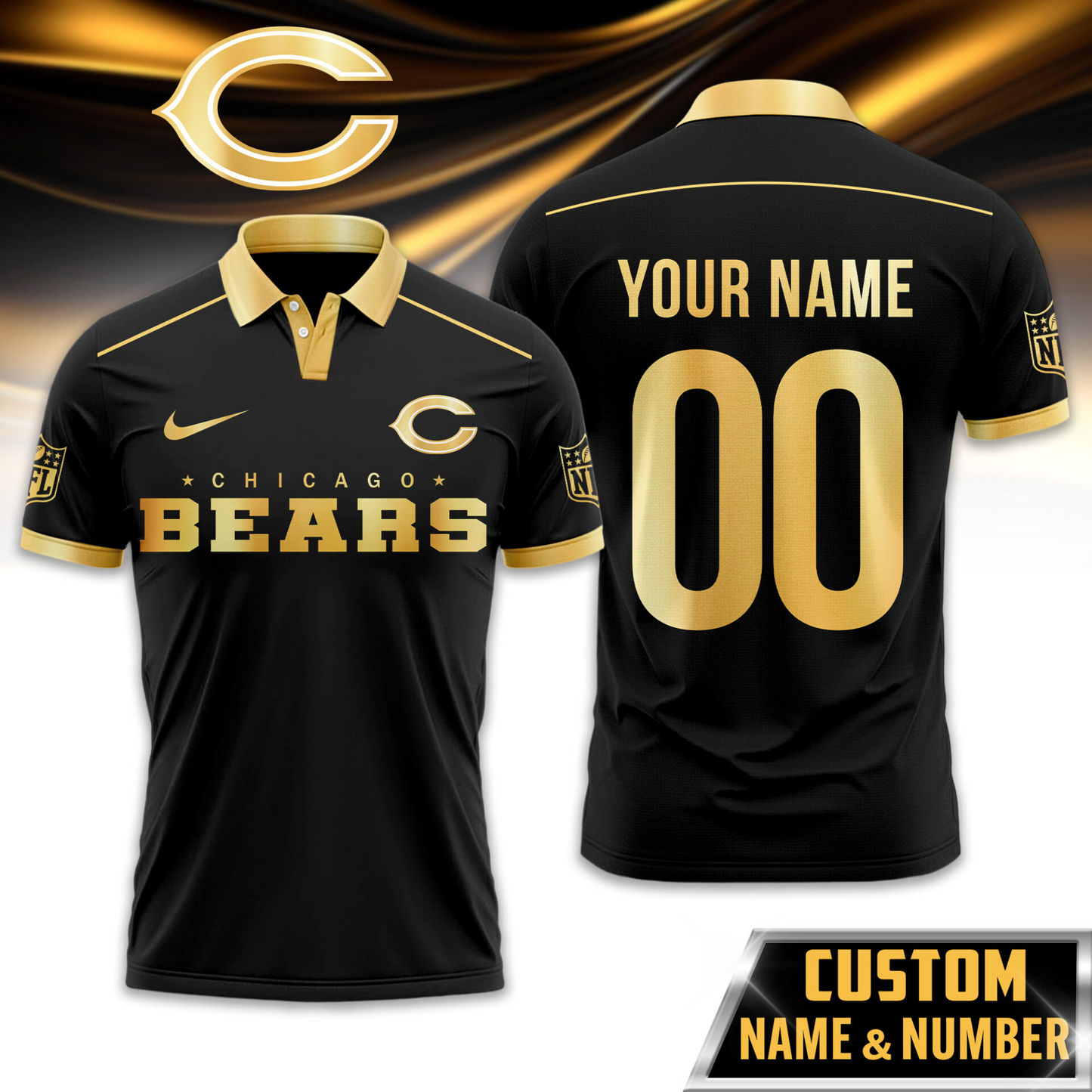 CHI Premium NFL Black And Gold Custom Polo DDT CTND