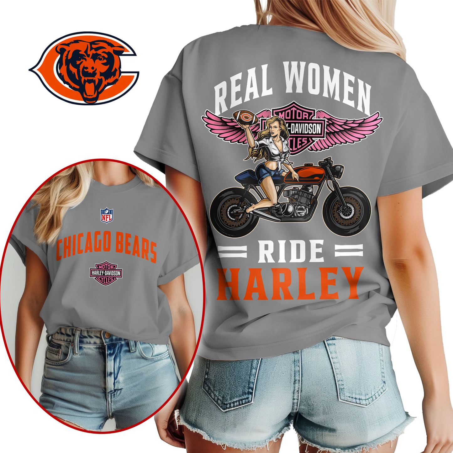 CHI Premium NFL Real Women Ride Harley 3D Shirt DDT CTND