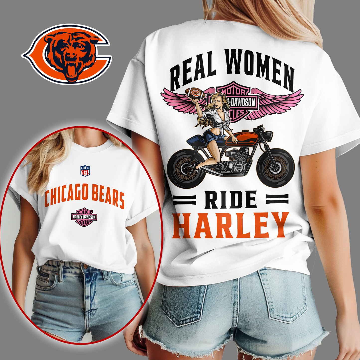 CHI Premium NFL Real Women Ride Harley 3D Shirt DDT CTND