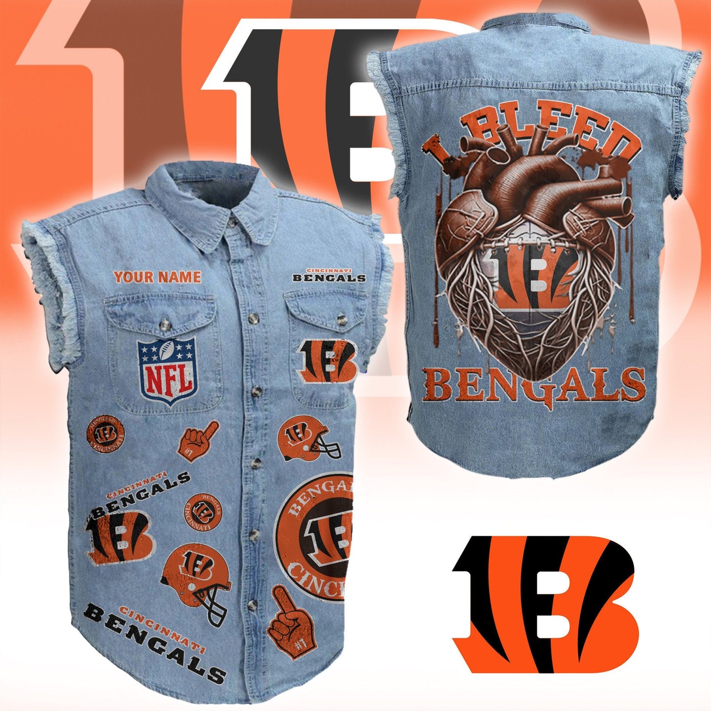 CIN NFL Personalize Sleeveless Denim Jacket For Fan DDT CTND
