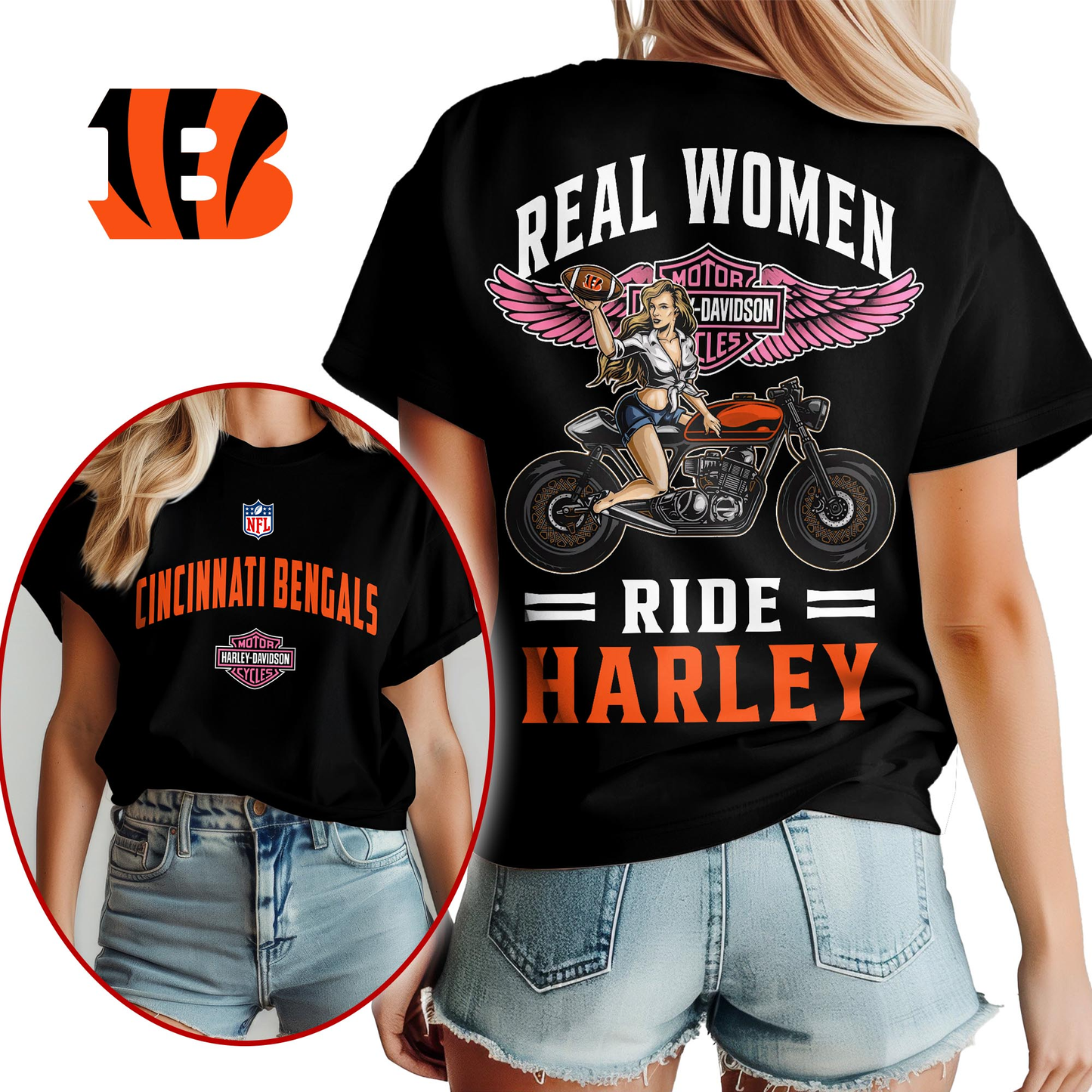 CIN Premium NFL Real Women Ride Harley 3D Shirt DDT CTND